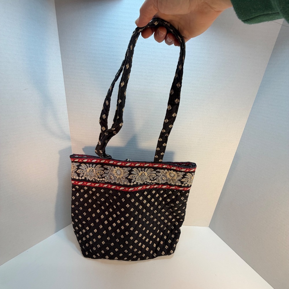 Vera Bradley Quilted Tote Bag Black Norwegian Floral Vintage Retired READ